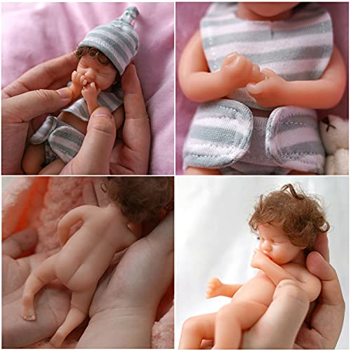 YIHANGG 6 Pulgadas Mini Bebe Muñeca Reborn Realista Muñeca Niña Recién Nacida con Pelo Rizado Enraizado Ropa Silicona De Cuerpo Completo Muñeca Durmiente 15cm