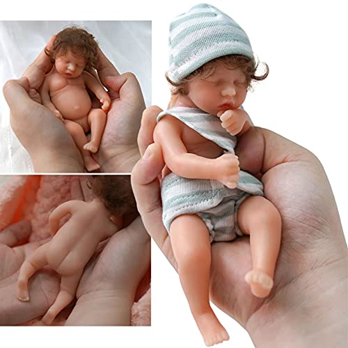 YIHANGG 6 Pulgadas Mini Bebe Muñeca Reborn Realista Muñeca Niña Recién Nacida con Pelo Rizado Enraizado Ropa Silicona De Cuerpo Completo Muñeca Durmiente 15cm