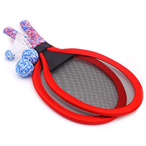 YIMORE Raquetas de Tenis Badminton Racket Set con Bolas Juguete de Deporte Playa al Aire Libre para niños 3 4 5 (Rojo)