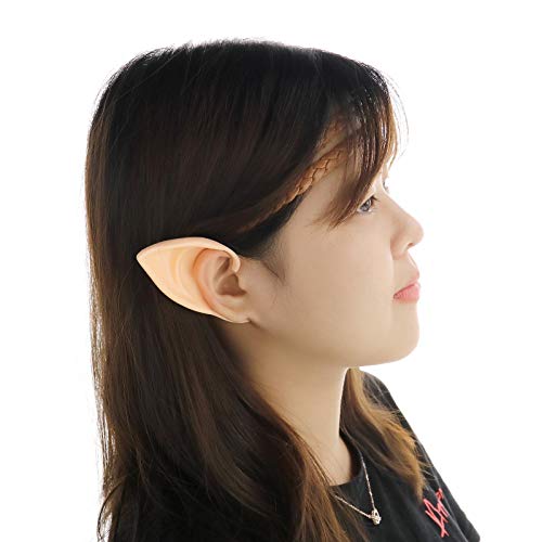 YINETTECH 4pcs Látex Elfo Hada Orejas con 2pcs Trenza de Pelo para Anime Hobbit Duende Pixie Cosplay Halloween Navidad Fiesta Decoración