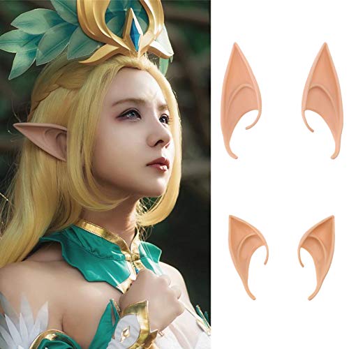 YINETTECH 4pcs Látex Elfo Hada Orejas con 2pcs Trenza de Pelo para Anime Hobbit Duende Pixie Cosplay Halloween Navidad Fiesta Decoración