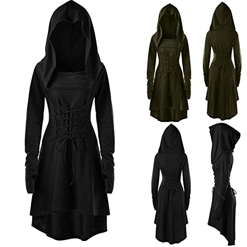 yiouyisheng Capa de mujer con capucha, estilo vintage, capa de vampiro, disfraz de cosplay, capa victoriana, para carnaval, disfraz medieval, A01 Ejército Verde, XXL