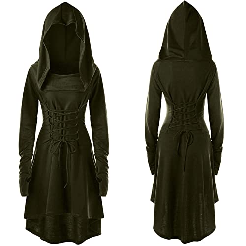 yiouyisheng Capa de mujer con capucha, estilo vintage, capa de vampiro, disfraz de cosplay, capa victoriana, para carnaval, disfraz medieval, A01 Ejército Verde, XXL