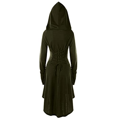 yiouyisheng Capa de mujer con capucha, estilo vintage, capa de vampiro, disfraz de cosplay, capa victoriana, para carnaval, disfraz medieval, A01 Ejército Verde, XXL