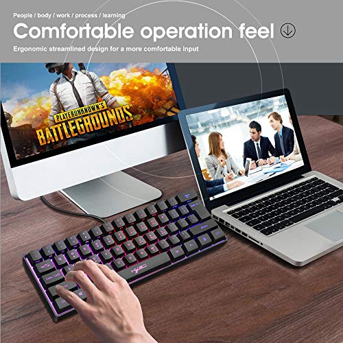 YMKT Teclado para juegos, 61 teclas multicolor RGB iluminado retroiluminación LED, múltiples combinaciones de teclas de acceso directo 60% teclado con cable, para ordenador portátil/PC/Mac