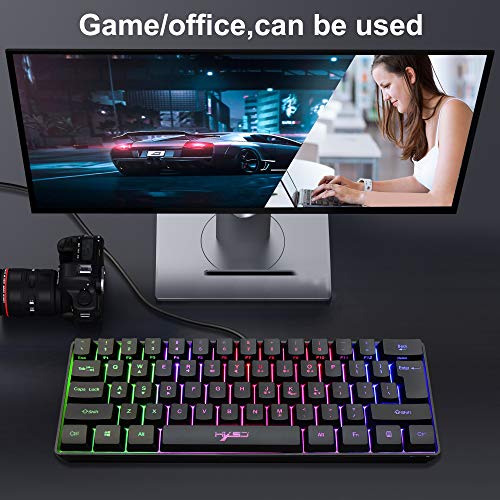 YMKT Teclado para juegos, 61 teclas multicolor RGB iluminado retroiluminación LED, múltiples combinaciones de teclas de acceso directo 60% teclado con cable, para ordenador portátil/PC/Mac