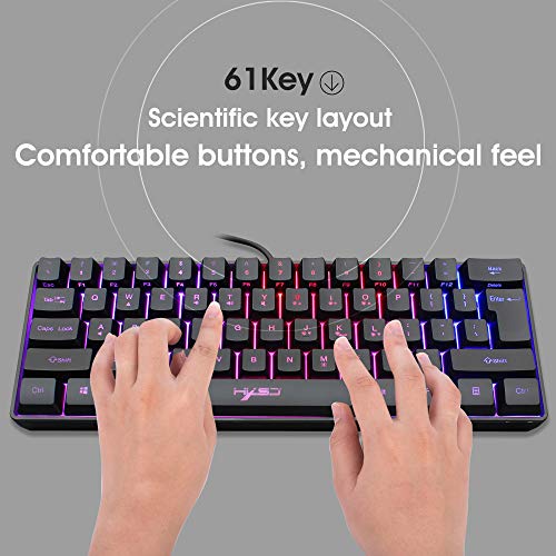 YMKT Teclado para juegos, 61 teclas multicolor RGB iluminado retroiluminación LED, múltiples combinaciones de teclas de acceso directo 60% teclado con cable, para ordenador portátil/PC/Mac