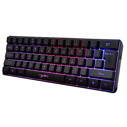 YMKT Teclado para juegos, 61 teclas multicolor RGB iluminado retroiluminación LED, múltiples combinaciones de teclas de acceso directo 60% teclado con cable, para ordenador portátil/PC/Mac