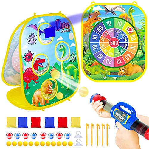 Yojoloin Juegos al Aire Libre para Niños,Actividades de Fiesta con Juego de Tiro Pistola de Bolas/Juego de Tablero de Dardos/Juego de Lanzamiento de Bolsas de Frijoles, Regalo para Niños Niñas