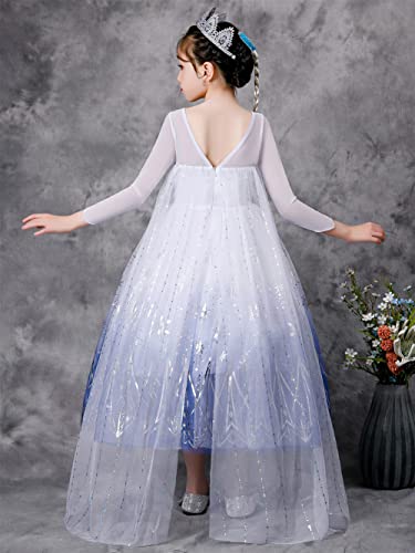 YOSICIL Disfraz Elsa Frozen 2 Vestido Princesa Elsa Lentejuelas Manga Larga Copo de Nieve Brillantes Para Navidad Carnaval Fiesta Cumpleaños con Accesorios 3-9 Años