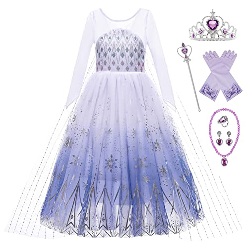 YOSICIL Disfraz Elsa Frozen 2 Vestido Princesa Elsa Lentejuelas Manga Larga Copo de Nieve Brillantes Para Navidad Carnaval Fiesta Cumpleaños con Accesorios 3-9 Años