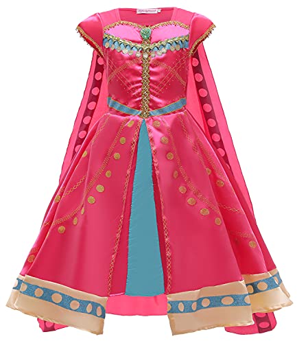 YOSICIL Disfraz Jasmine Niña, Vestido de Princesa Aladdin Jasmine con Lentejuelas, Traje Jasmine para Halloween Cosplay Navidad Fiesta Carnaval (3-8 Años), con Capa