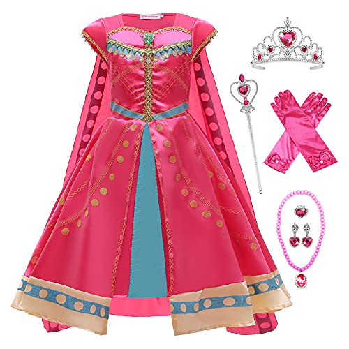 YOSICIL Disfraz Jasmine Niña, Vestido de Princesa Aladdin Jasmine con Lentejuelas, Traje Jasmine para Halloween Cosplay Navidad Fiesta Carnaval (3-8 Años), con Capa