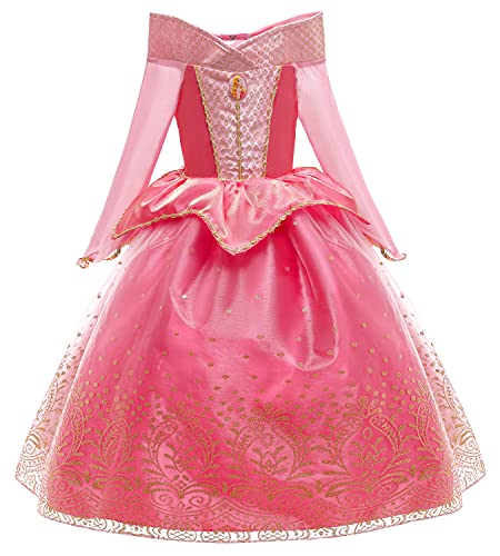 YOSICIL Disfraz Princesa Aurora para Niña Disfraz Bella Durmiente Manga Larga con 6Pcs Accesorio Dulce Princesa Cosplay Vestido para Cumpleaños Halloween Fiesta