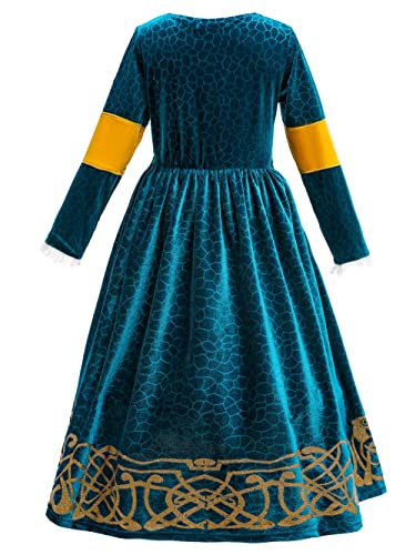 YOSICIL Vestido Princesa Disfraz Merida Brave Niña Merida Cosplay Costume Traje Manga Larga Fiesta Halloween Carnaval Navidad 3-9 años, Patrón de Bosque