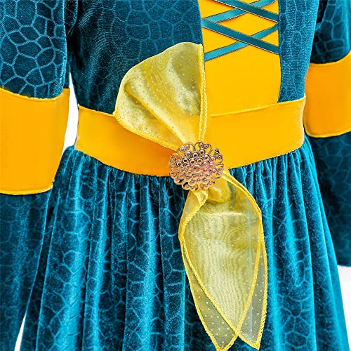 YOSICIL Vestido Princesa Disfraz Merida Brave Niña Merida Cosplay Costume Traje Manga Larga Fiesta Halloween Carnaval Navidad 3-9 años, Patrón de Bosque