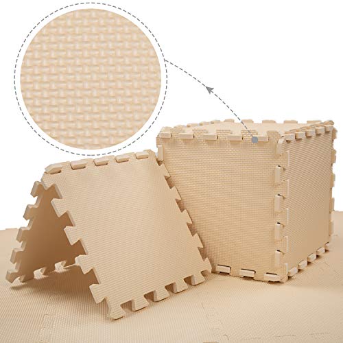 Yostrong Esterilla Puzzle para Suelo de Gimnasio y Fitness | Alfombra Juegos Bebe | Protección de Goma Espuma | Alfombrilla Protectora Expandible de 25 Losas. Beige. YC-Jb25N