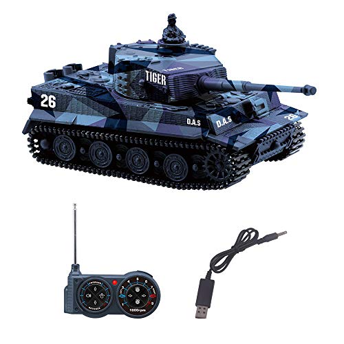 YouCute Mini RC Tank con Cable Cargador USB Control Remoto Tanque Panzer 1:72 German Tiger I con Sonido