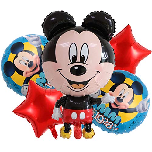 YUESEN Mickey Globos de papel de aluminio Globo de aire Globo de aire Mickey Decoración de cumpleaños para niños Globo de cumpleaños Globos de helio Juego de decoración 5PCS