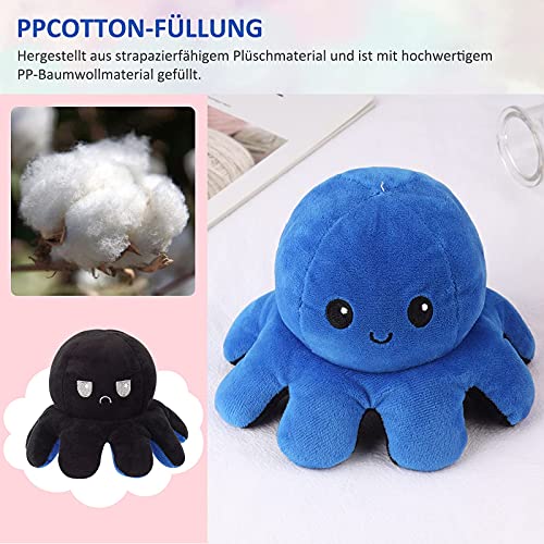 yumcute Octopus - Peluche reversible para dar la vuelta a la cabeza, para mujeres, niños y que quieren expresar su estado de ánimo (azul oscuro + negro)