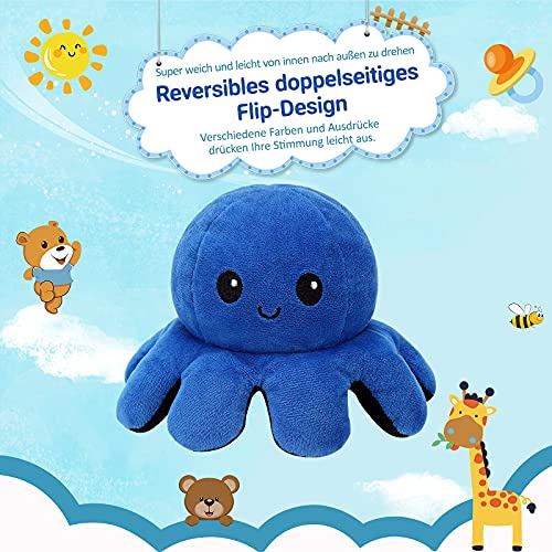 yumcute Octopus - Peluche reversible para dar la vuelta a la cabeza, para mujeres, niños y que quieren expresar su estado de ánimo (azul oscuro + negro)