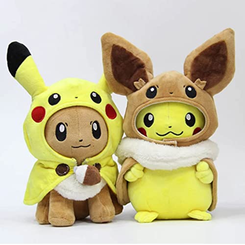 yunding 2Pcs Anime Pokemon Pikachu Cosplay Eevee Peluche de Juguete Muñecos de Peluche Suave Eevee Cosplay Pikachu Juguetes Regalo para niños 30Cm