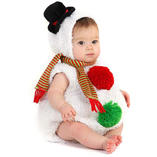 YWLINK 2PC Disfraz De Navidad para Bebé ReciéN Nacido Petos Mono De Felpa con Forma De MuñEco De Nieve Bola De Hilo Modelado+Bufanda 0-24 Meses Bebé Traje De Fiesta De Bautismo