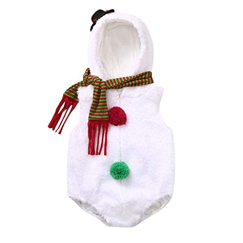 YWLINK 2PC Disfraz De Navidad para Bebé ReciéN Nacido Petos Mono De Felpa con Forma De MuñEco De Nieve Bola De Hilo Modelado+Bufanda 0-24 Meses Bebé Traje De Fiesta De Bautismo