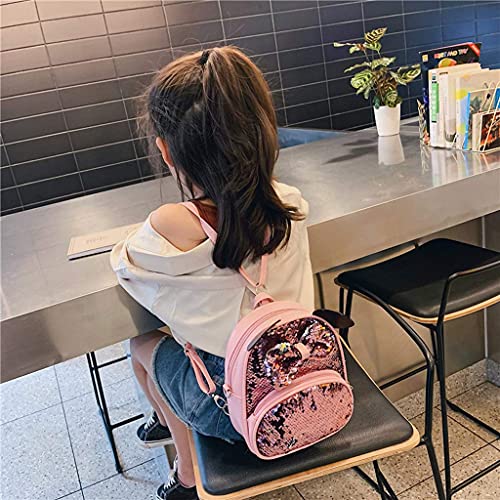 YWLINK Mochila Escolar,Ligero Mochila Escolar De Viaje De Bandolera De Lentejuelas De Dibujos Animados De Estudiante Bolsa De Doble Uso Con Lazo Degradado De Lentejuelas Fiesta Regalo Ocio(Rosado)