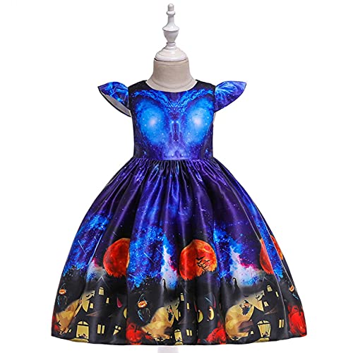 YWLINK NiñOs Vestido Ceremonial Halloween NiñA Cosplay Princesa Vestido Disfraz De Bruja para NiñOs, Disfraz De Halloween,Vestido Estampado Vestido De Encaje con Estampado De Calaveras