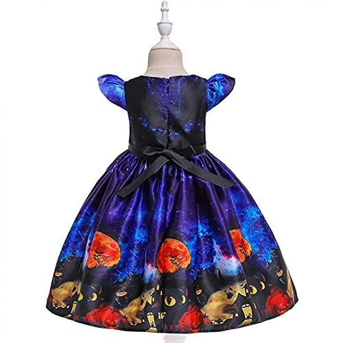 YWLINK NiñOs Vestido Ceremonial Halloween NiñA Cosplay Princesa Vestido Disfraz De Bruja para NiñOs, Disfraz De Halloween,Vestido Estampado Vestido De Encaje con Estampado De Calaveras