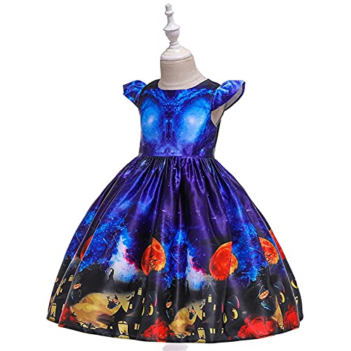 YWLINK NiñOs Vestido Ceremonial Halloween NiñA Cosplay Princesa Vestido Disfraz De Bruja para NiñOs, Disfraz De Halloween,Vestido Estampado Vestido De Encaje con Estampado De Calaveras