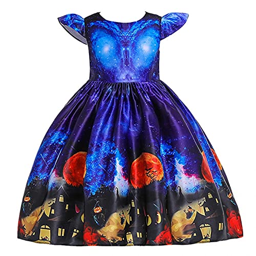 YWLINK NiñOs Vestido Ceremonial Halloween NiñA Cosplay Princesa Vestido Disfraz De Bruja para NiñOs, Disfraz De Halloween,Vestido Estampado Vestido De Encaje con Estampado De Calaveras