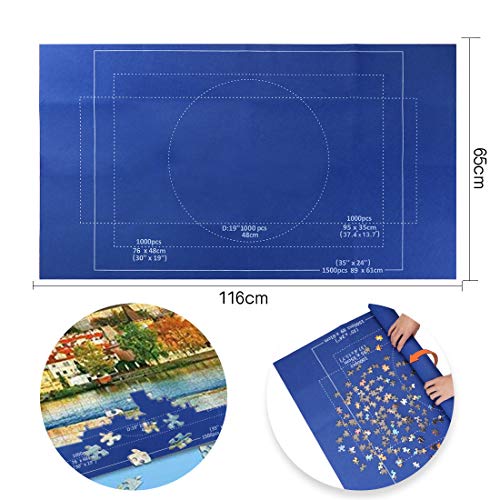 Zaloife Tapete Puzzle, Tapete para Enrollar Puzzles, Tapete para Puzzles 1500 Piezas, Puzzle Mat Azul,Estera de Rompecabezas Portátil, Puzzle Mat Roll