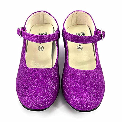 Zapatos Princesa Niñas Tacón Purpurina Lila【Tallas Infantiles 22 a 36 】[Talla 33] Disfraz Carnaval Regalos Niña Cumpleaños Navidad