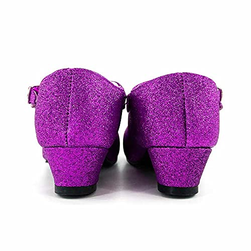 Zapatos Princesa Niñas Tacón Purpurina Lila【Tallas Infantiles 22 a 36 】[Talla 33] Disfraz Carnaval Regalos Niña Cumpleaños Navidad