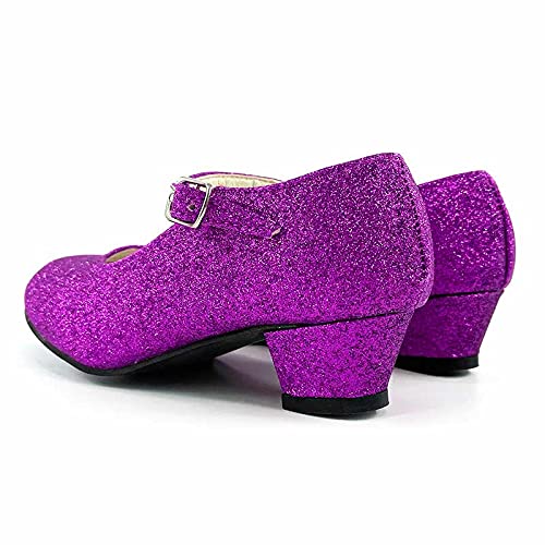 Zapatos Princesa Niñas Tacón Purpurina Lila【Tallas Infantiles 22 a 36 】[Talla 33] Disfraz Carnaval Regalos Niña Cumpleaños Navidad