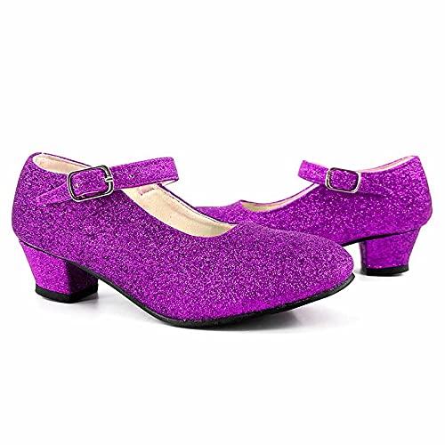 Zapatos Princesa Niñas Tacón Purpurina Lila【Tallas Infantiles 22 a 36 】[Talla 33] Disfraz Carnaval Regalos Niña Cumpleaños Navidad