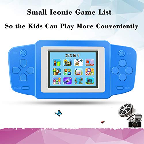 ZHISHAN Niños Consolas de Juegos de Mano Portátil Retro Handheld Game Console 2.5" LCD Pantalla con 218 Classico Nostalgia 80s Videojuegos Navidad Regalo de Cumpleaños para Chicos Y Propio (Azul)