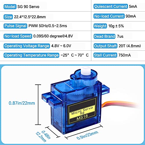 ZHITING 5PCS SG90 Micro Servo Motor,Micro Servo Avión Servo Helicóptero Servo 9G para RC Helicóptero Avión Vehículo Automóvil Modelos de Barco