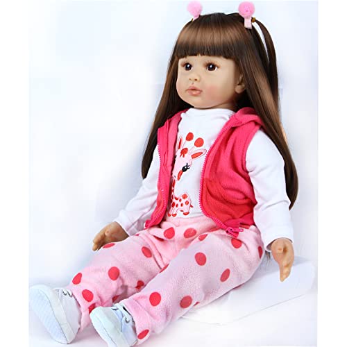 ZIYIUI 60 cm 24 " Muñecas De Juguete Realistas De Vinilo De Silicona Suave Muñeca Reborn Hecho A Mano Pelo Largo Muñeca Niña Confort El Pezón Magnético Regalos De Cumpleaños Infantiles