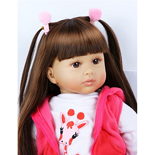 ZIYIUI 60 cm 24 " Muñecas De Juguete Realistas De Vinilo De Silicona Suave Muñeca Reborn Hecho A Mano Pelo Largo Muñeca Niña Confort El Pezón Magnético Regalos De Cumpleaños Infantiles