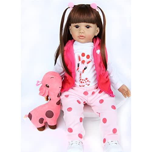 ZIYIUI 60 cm 24 " Muñecas De Juguete Realistas De Vinilo De Silicona Suave Muñeca Reborn Hecho A Mano Pelo Largo Muñeca Niña Confort El Pezón Magnético Regalos De Cumpleaños Infantiles