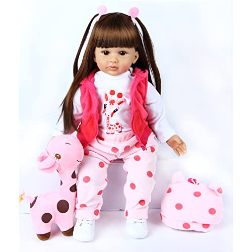 ZIYIUI 60 cm 24 " Muñecas De Juguete Realistas De Vinilo De Silicona Suave Muñeca Reborn Hecho A Mano Pelo Largo Muñeca Niña Confort El Pezón Magnético Regalos De Cumpleaños Infantiles