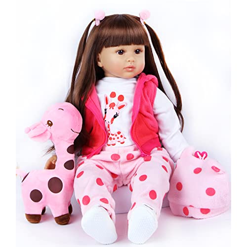 ZIYIUI 60 cm 24 " Muñecas De Juguete Realistas De Vinilo De Silicona Suave Muñeca Reborn Hecho A Mano Pelo Largo Muñeca Niña Confort El Pezón Magnético Regalos De Cumpleaños Infantiles