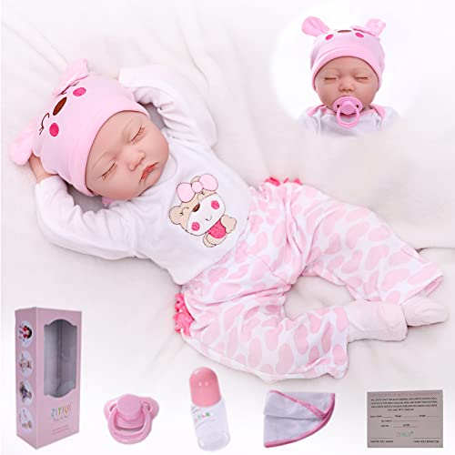 ZIYIUI Muñeco Bebé Reborn 22inch 55CM Realista Dormir Reborn Muñeca Bebé Niñas Vinilo Suave Silicona Baby Doll Niños Juguetes Recien Nacidos Cierra Tus Ojos Niña Regalo