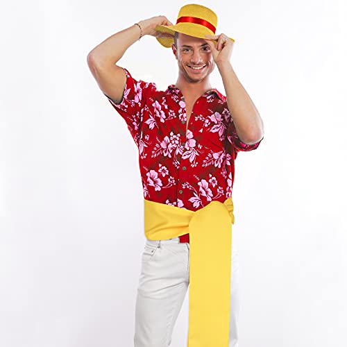 2 Piezas de Sombrero de Paja de Luffy y Cinturón Faja de Disfraz Gorro de Cosplay Animación Gorro de Paja Protector Solar de Personaje Dibujos Animados Anime Faja Amarilla Gorro de Verano