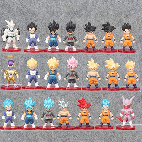 21 pcs / set figuras de Dragon Ball Goku Vegeta Super Saiyan Frieza Anime modelo 7-8 CM figuras de acción juguetes para decoración de pasteles regalo de cumpleaños