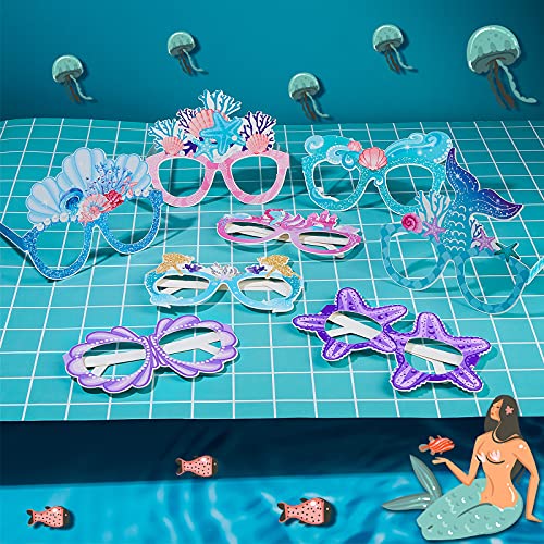 24 Piezas Decoraciones de Fiesta de Sirena Anteojos Temáticos de Sirena Lentes de Papel Lentes Gafas de Sol de Fiesta de Disfraz Booth Props de Foto para Playa Verano para Niños Adultos