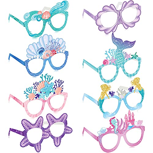 24 Piezas Decoraciones de Fiesta de Sirena Anteojos Temáticos de Sirena Lentes de Papel Lentes Gafas de Sol de Fiesta de Disfraz Booth Props de Foto para Playa Verano para Niños Adultos